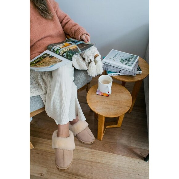 ⚡Women Apricot Suede Fluff Dual Memory Foam Arch Support Warm Scuff Slipper - Picture 3 of 7